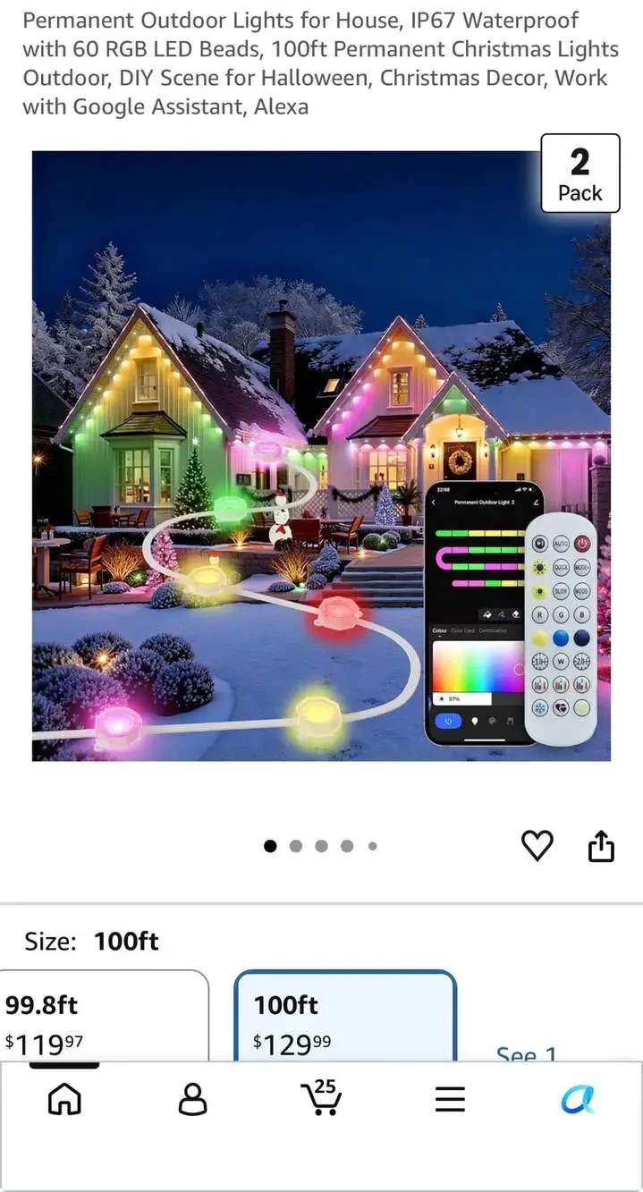 Smart RGB+IC Permanent Outdoor Light 100FT 60 Lights